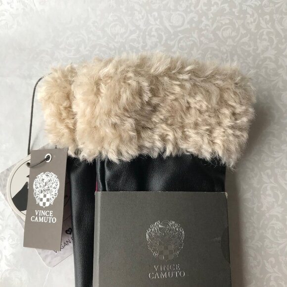 Vince Camuto Women Faux Fur Trimmed Faux Leather Gloves  Black  Size : L - Picture 3 of 4